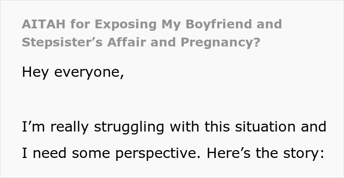 Woman Learns Her Stepsis Is Pregnant From Her BF, Exposes Affair Online That Leads To Family Drama