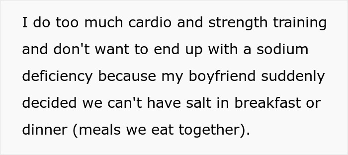 Woman Refuses To Cut Salt From Meals Completely Because Of BF&rsquo;s Blood Pressure, He Turns &ldquo;Salty&rdquo;