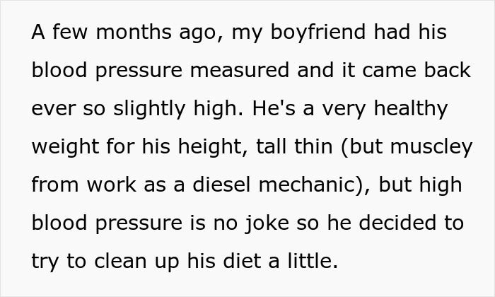 Woman Refuses To Cut Salt From Meals Completely Because Of BF&rsquo;s Blood Pressure, He Turns &ldquo;Salty&rdquo;
