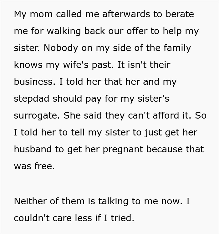 Man Learns Why Sister Wants Him To Pay For Her Surrogate, Tells Her Exactly What He Thinks Of Her