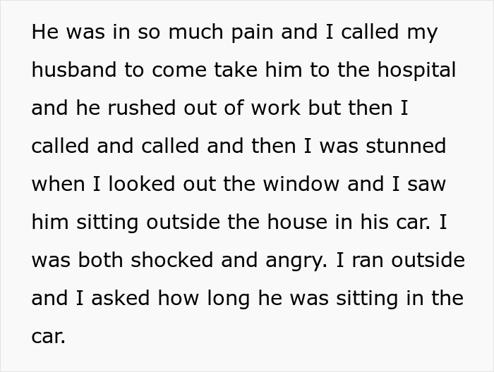 "AITA For Divorcing My Husband Because He Spent 10 Minutes In The Car During A Family Emergency?" "AITA For Divorcing My Husband Because He Spent 10 Minutes In The Car During A Family Emergency?"