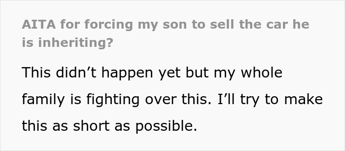 Mom Forces Son To Sell A Car He Inherited From Grandpa To Share With Family, Gets A Reality Check Mom Forces Son To Sell A Car He Inherited From Grandpa To Share With Family, Gets A Reality Check