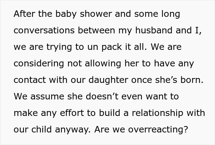 Pregnant Woman Wants Baby To Have No Contact With Aunt After A Comment About Punching Her Belly