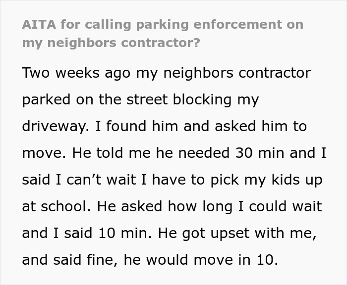 Entitled Contractor Blocks Neighbor&rsquo;s Driveway, Then Demands He Cover The Parking Fine