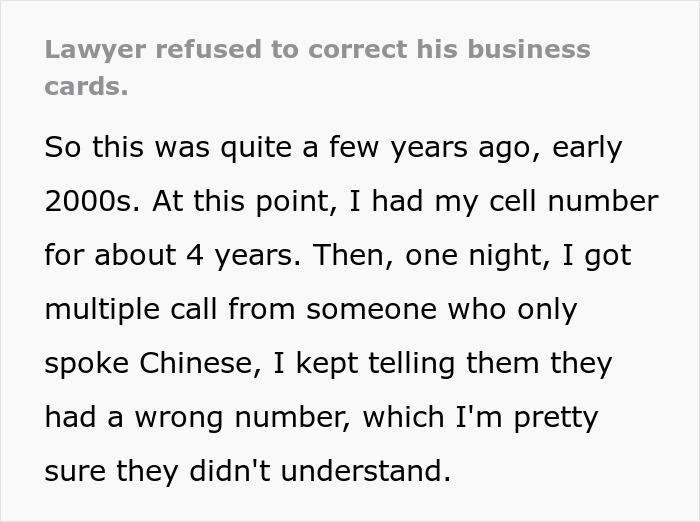 Person Sick Of Numerous Wrong Calls Due To Lawyer’s Business Card Typo, Takes Petty Revenge Person Sick Of Numerous Wrong Calls Due To Lawyer’s Business Card Typo, Takes Petty Revenge