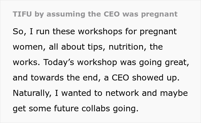 Pregnancy Workshop Host’s Assumption Leaves Her And CEO In Uncomfortable Silence Pregnancy Workshop Host’s Assumption Leaves Her And CEO In Uncomfortable Silence