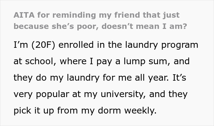 Woman Calls Friend Poor After She Remarks On Laundry Program Being A Waste Of Money, Enrages Her Woman Calls Friend Poor After She Remarks On Laundry Program Being A Waste Of Money, Enrages Her