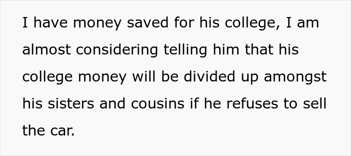 Mom Forces Son To Sell A Car He Inherited From Grandpa To Share With Family, Gets A Reality Check Mom Forces Son To Sell A Car He Inherited From Grandpa To Share With Family, Gets A Reality Check