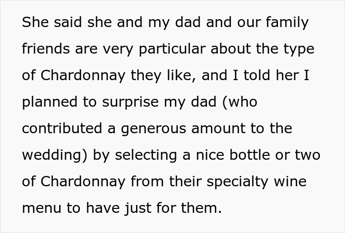 Stepmom Wants To Bring A Cooler Full Of Expensive Wine To Daughter’s Wedding, Bride Feels Insulted Stepmom Wants To Bring A Cooler Full Of Expensive Wine To Daughter’s Wedding, Bride Feels Insulted