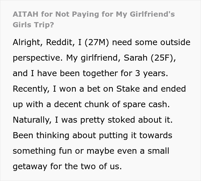 Man Is Called A Jerk For Not Wanting To Spend His Bet Winnings On A Trip That Doesn&rsquo;t Involve Him