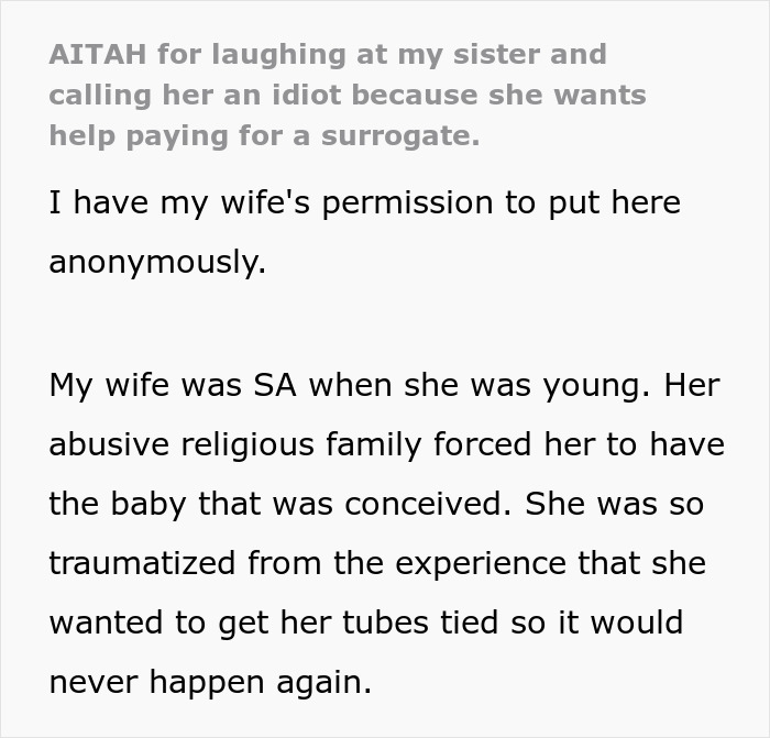 Man Learns Why Sister Wants Him To Pay For Her Surrogate, Tells Her Exactly What He Thinks Of Her