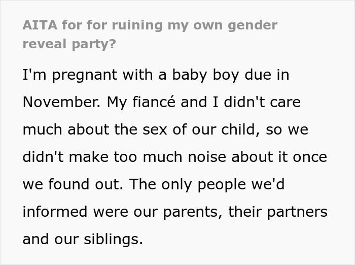 Pregnant Woman 'Spoils' Gender Reveal Party For Guests After Stepmom Throws It Against Her Will Pregnant Woman 'Spoils' Gender Reveal Party For Guests After Stepmom Throws It Against Her Will