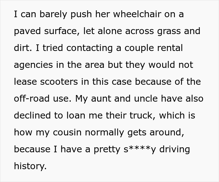 “Am I The Jerk For Refusing To Push My Obese Cousin Around In A Wheelchair For A Day?” “Am I The Jerk For Refusing To Push My Obese Cousin Around In A Wheelchair For A Day?”