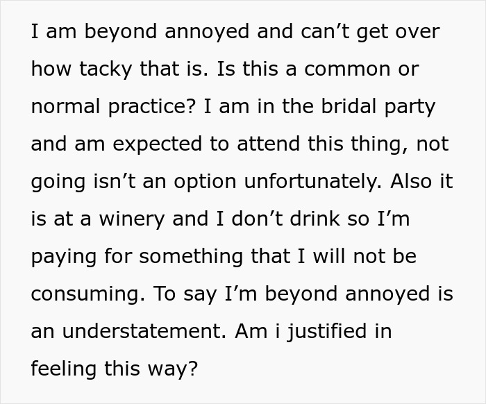 “How Tacky”: Woman Refuses To Attend Cousin’s Bridal Shower After Seeing $300 Entrance Fee “How Tacky”: Woman Refuses To Attend Cousin’s Bridal Shower After Seeing $300 Entrance Fee