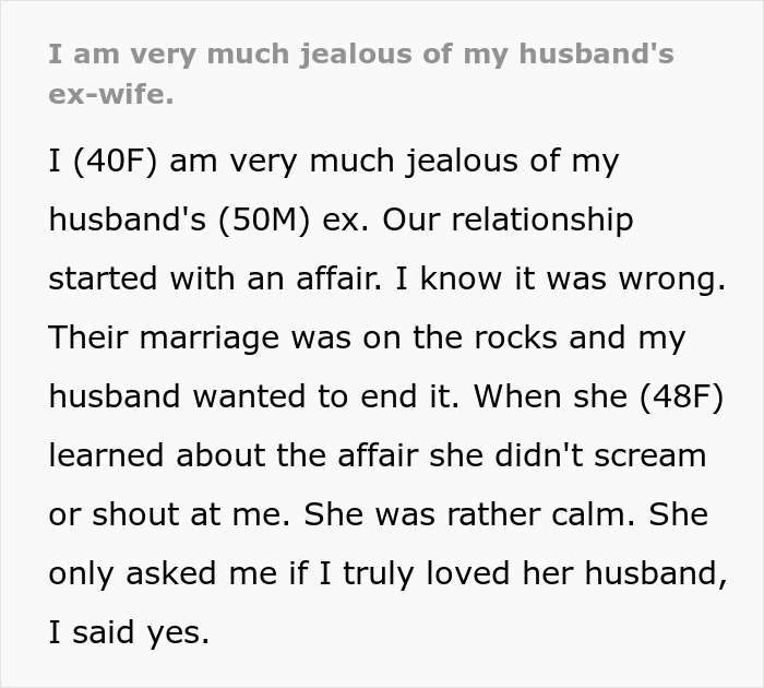 Woman Wonders Why Husband’s Stunning And Kind Ex-Wife Doesn’t Hate Her, As She Was Once His Mistress Woman Wonders Why Husband’s Stunning And Kind Ex-Wife Doesn’t Hate Her, As She Was Once His Mistress