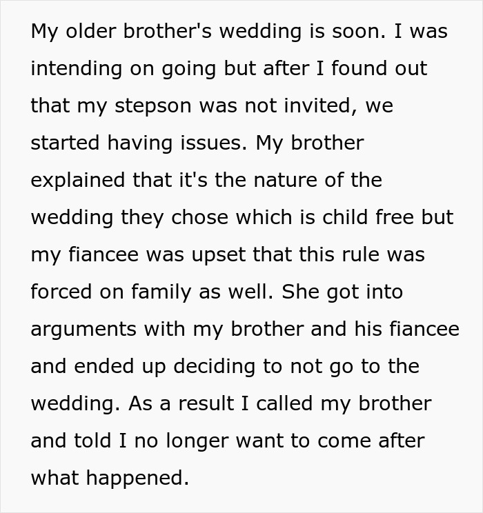 Guy Decides To Skip Only Brother&rsquo;s Wedding As His Fianc&eacute;e&rsquo;s Kid Is Not Invited, Upsets Family