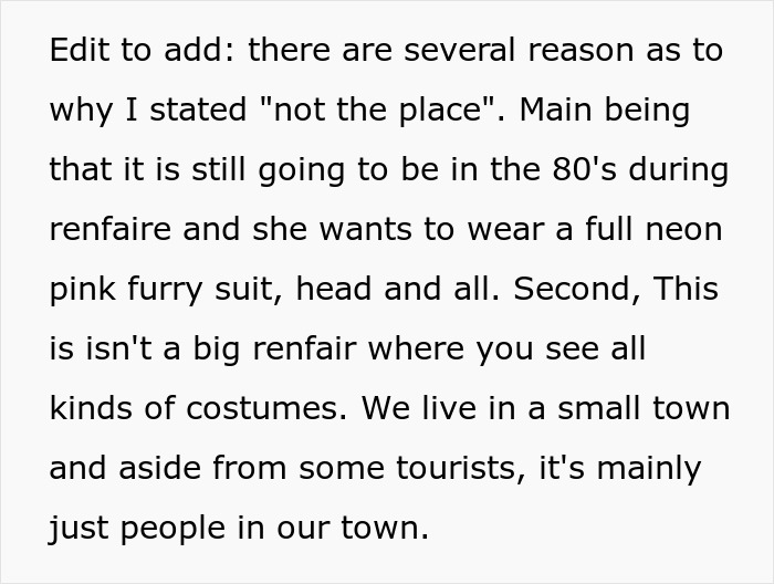 25YO Refuses To Take 12YO Sister To Renaissance Fair Because She Insists On Wearing Furry Outfit 25YO Refuses To Take 12YO Sister To Renaissance Fair Because She Insists On Wearing Furry Outfit