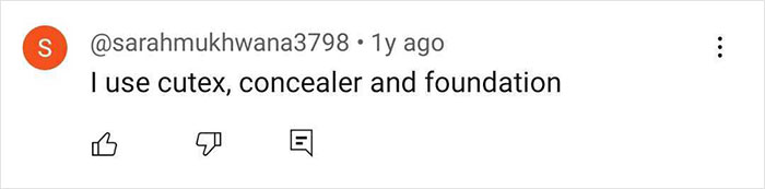 Comment discussing makeup using cutex, concealer, and foundation from a makeup artist.