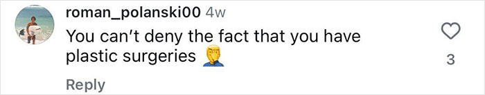 Comment questioning Gracie Bon body transformation authenticity on social media.