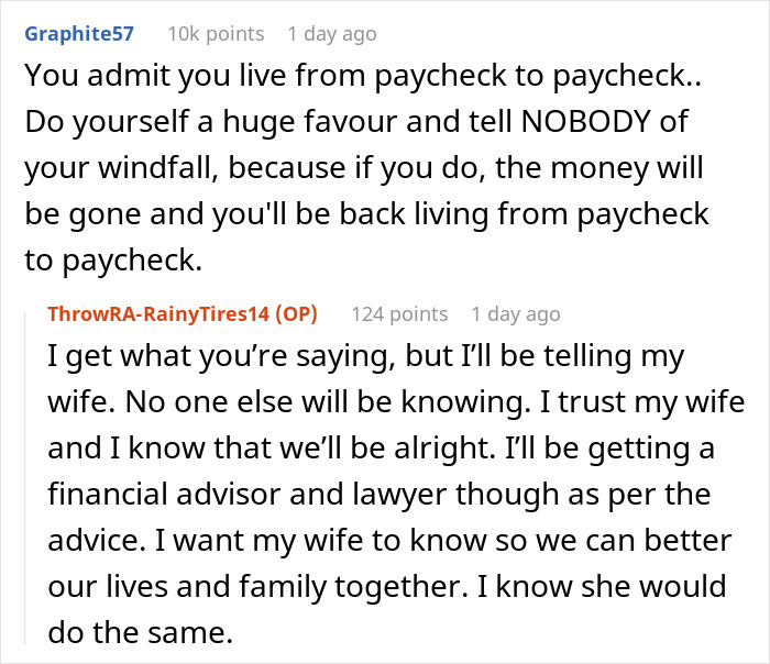 Man Receives Lifechanging Inheritance, Doesn't Want To Tell Wife Full Sum, Sparks Discussion Online Man Receives Lifechanging Inheritance, Doesn't Want To Tell Wife Full Sum, Sparks Discussion Online