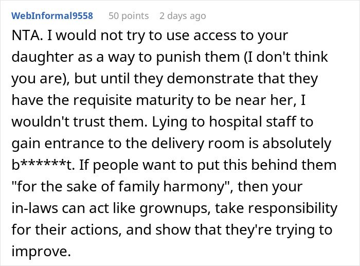 "AITA For Refusing To Let My In-Laws See My Daughter After What They Did During Her Birth?": Mom Shares Story