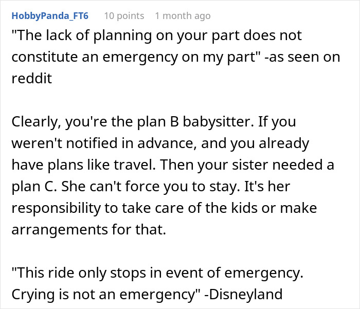 Sister Shocked When Woman Refuses To Cancel Fully Paid Vacation To Babysit Last-Minute Sister Shocked When Woman Refuses To Cancel Fully Paid Vacation To Babysit Last-Minute