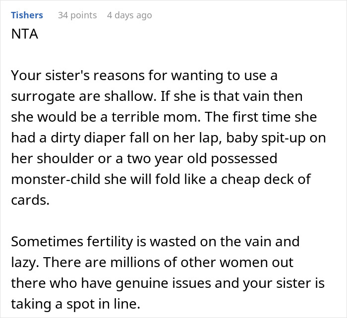 Man Learns Why Sister Wants Him To Pay For Her Surrogate, Tells Her Exactly What He Thinks Of Her