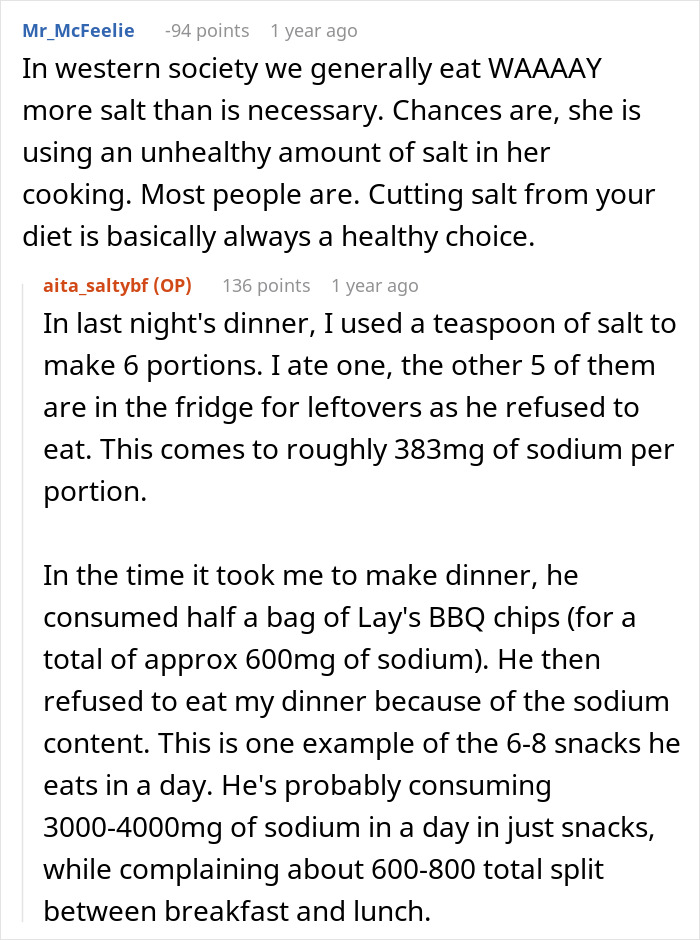Woman Refuses To Cut Salt From Meals Completely Because Of BF&rsquo;s Blood Pressure, He Turns &ldquo;Salty&rdquo;