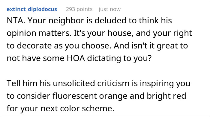 Homeowner Is Sick Of Neighbor's Complaints About Their Bright Color House, Tells Him To Get A Life
