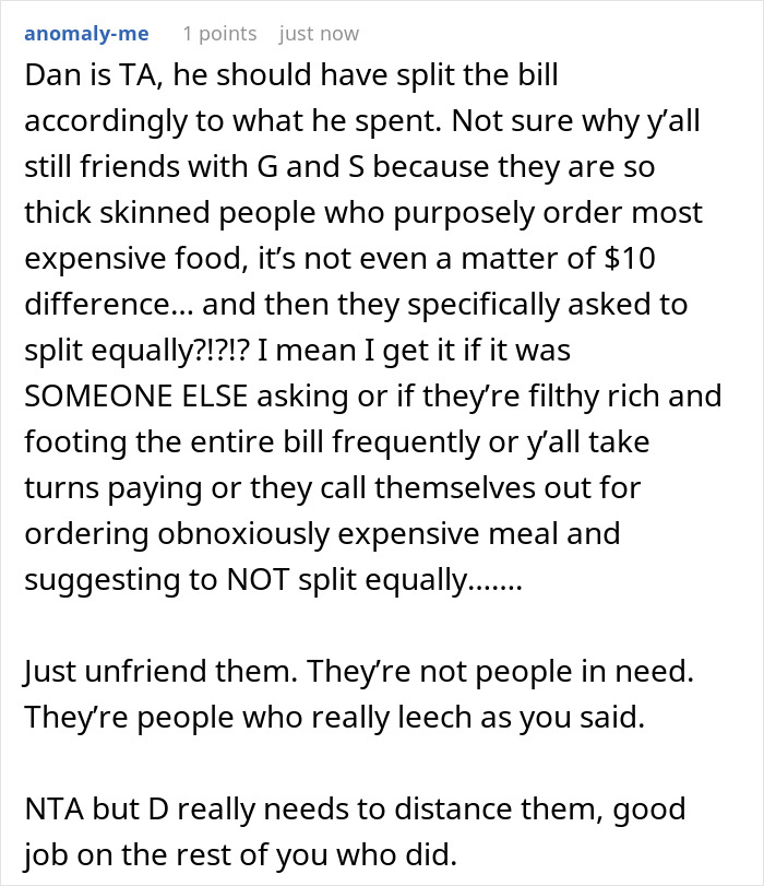 Guy Refuses To Split Restaurant Bill With Friends After They Order $200 Meals, Drama Ensues