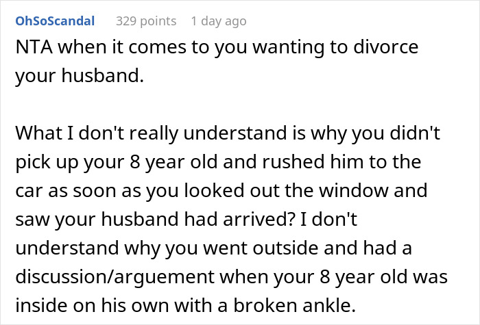 "AITA For Divorcing My Husband Because He Spent 10 Minutes In The Car During A Family Emergency?" "AITA For Divorcing My Husband Because He Spent 10 Minutes In The Car During A Family Emergency?"