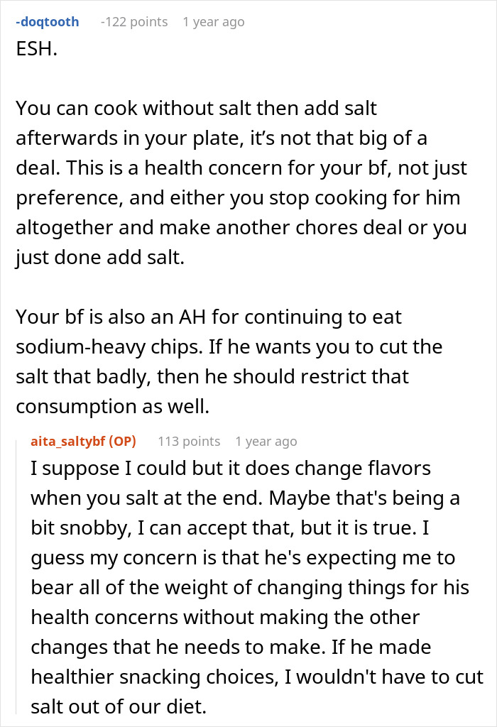 Woman Refuses To Cut Salt From Meals Completely Because Of BF&rsquo;s Blood Pressure, He Turns &ldquo;Salty&rdquo;