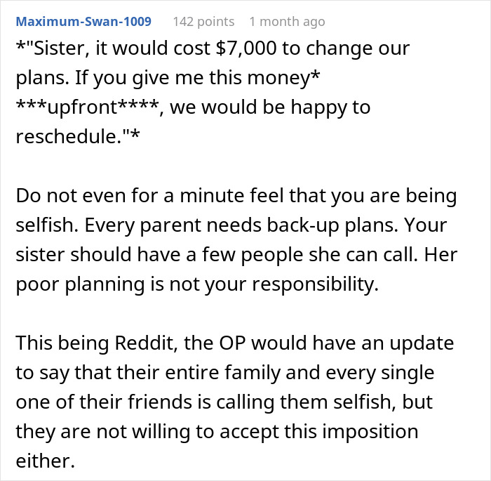 Sister Shocked When Woman Refuses To Cancel Fully Paid Vacation To Babysit Last-Minute Sister Shocked When Woman Refuses To Cancel Fully Paid Vacation To Babysit Last-Minute