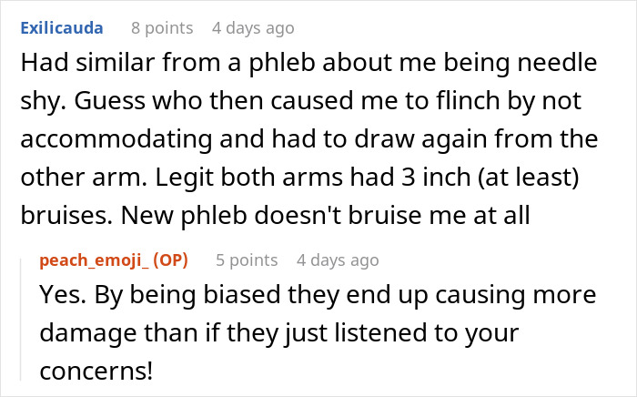 "Periodontist criticized; comments about bias in medical care and patient concerns discussed in text exchange.