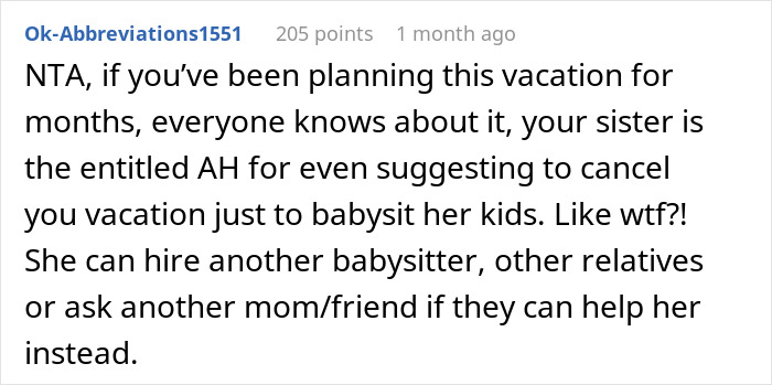 Sister Shocked When Woman Refuses To Cancel Fully Paid Vacation To Babysit Last-Minute Sister Shocked When Woman Refuses To Cancel Fully Paid Vacation To Babysit Last-Minute