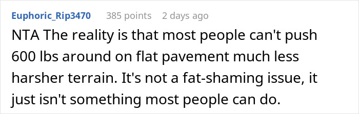 “Am I The Jerk For Refusing To Push My Obese Cousin Around In A Wheelchair For A Day?” “Am I The Jerk For Refusing To Push My Obese Cousin Around In A Wheelchair For A Day?”