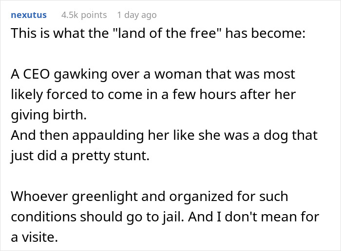 CEO Brought To Tears By Mom Who Came In To Work 2 Days After Giving Birth, Gets Destroyed Online CEO Brought To Tears By Mom Who Came In To Work 2 Days After Giving Birth, Gets Destroyed Online