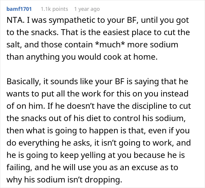 Woman Refuses To Cut Salt From Meals Completely Because Of BF&rsquo;s Blood Pressure, He Turns &ldquo;Salty&rdquo;
