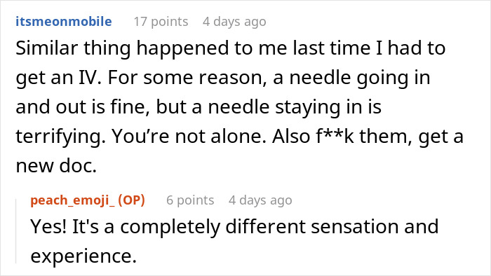 Discussion about sedation with periodontist and patient experience with IV needles.