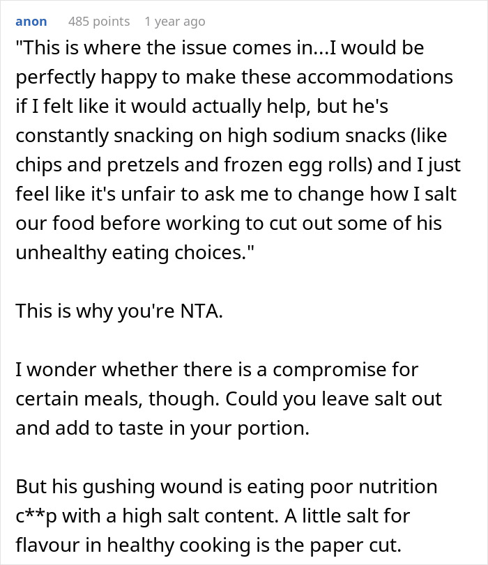 Woman Refuses To Cut Salt From Meals Completely Because Of BF&rsquo;s Blood Pressure, He Turns &ldquo;Salty&rdquo;