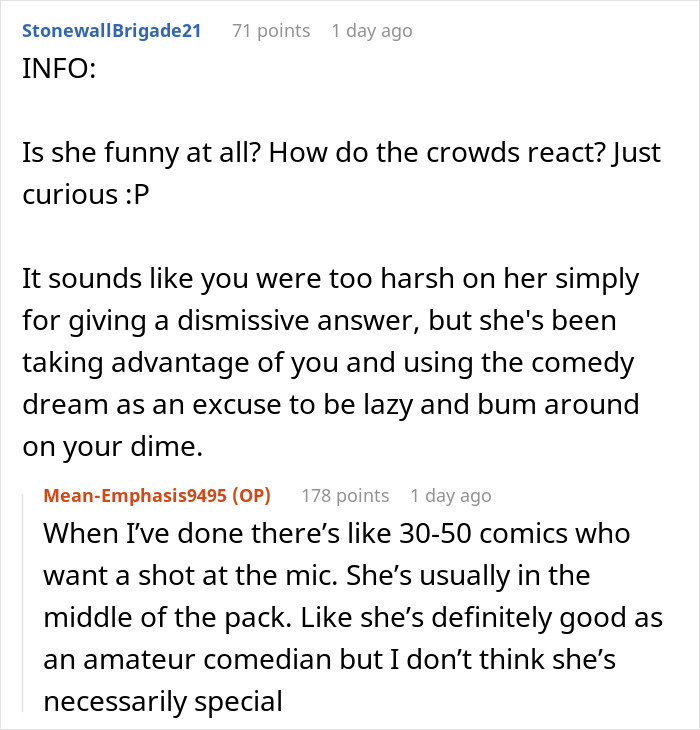 Aspiring Comedian Gets Harsh Truth From BF Who Bears All Expenses After She Quit Her 9-5 Job