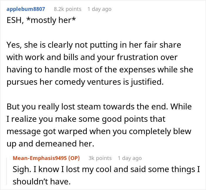 Aspiring Comedian Gets Harsh Truth From BF Who Bears All Expenses After She Quit Her 9-5 Job