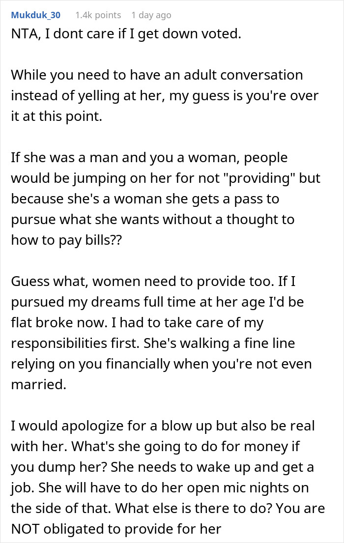 Aspiring Comedian Gets Harsh Truth From BF Who Bears All Expenses After She Quit Her 9-5 Job