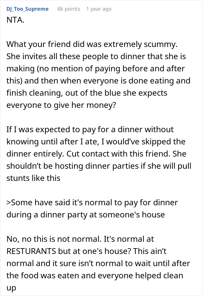 Unexpected Dinner Party Charge Leaves Guests Outraged: &ldquo;I Didn&rsquo;t Do This For Free&rdquo;