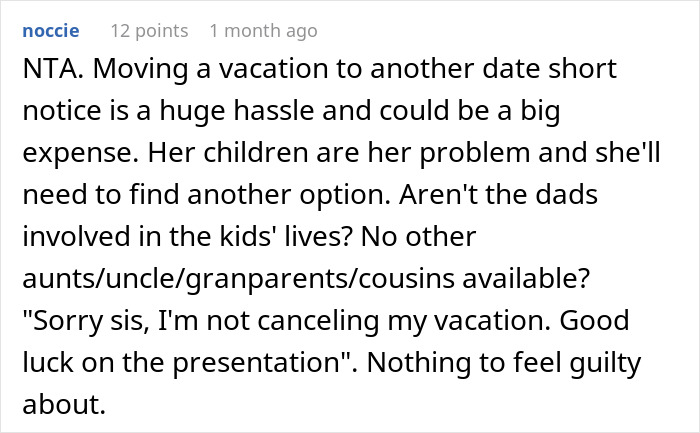 Sister Shocked When Woman Refuses To Cancel Fully Paid Vacation To Babysit Last-Minute Sister Shocked When Woman Refuses To Cancel Fully Paid Vacation To Babysit Last-Minute