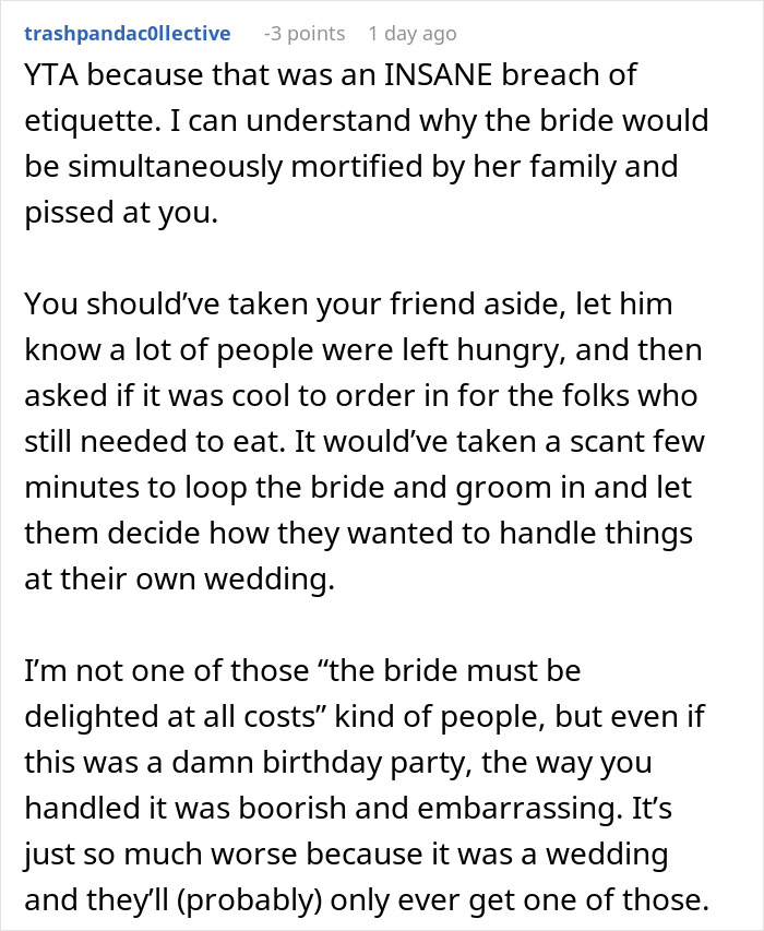 Bride Is Furious Guests Ordered Pizzas Because Her Family Ate Most Of The Food Bride Is Furious Guests Ordered Pizzas Because Her Family Ate Most Of The Food