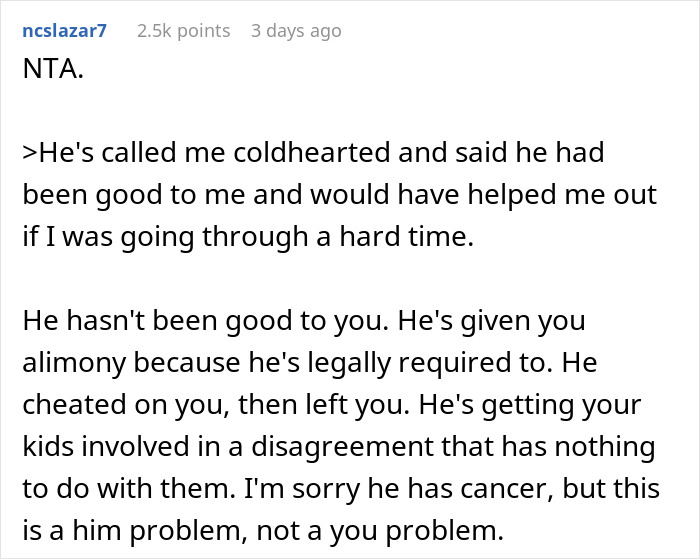 Ex-Hubby Asks Woman To Waive Alimony So He Can Pay For Cancer Treatment, She Emphasizes His Spending Ex-Hubby Asks Woman To Waive Alimony So He Can Pay For Cancer Treatment, She Emphasizes His Spending