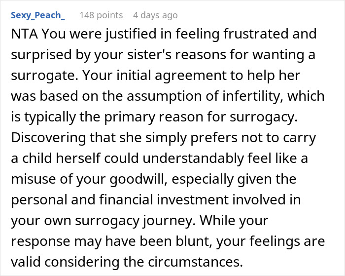 Man Learns Why Sister Wants Him To Pay For Her Surrogate, Tells Her Exactly What He Thinks Of Her