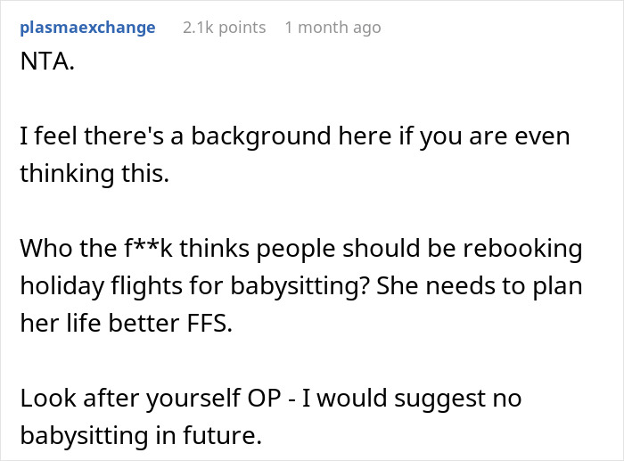 Sister Shocked When Woman Refuses To Cancel Fully Paid Vacation To Babysit Last-Minute Sister Shocked When Woman Refuses To Cancel Fully Paid Vacation To Babysit Last-Minute