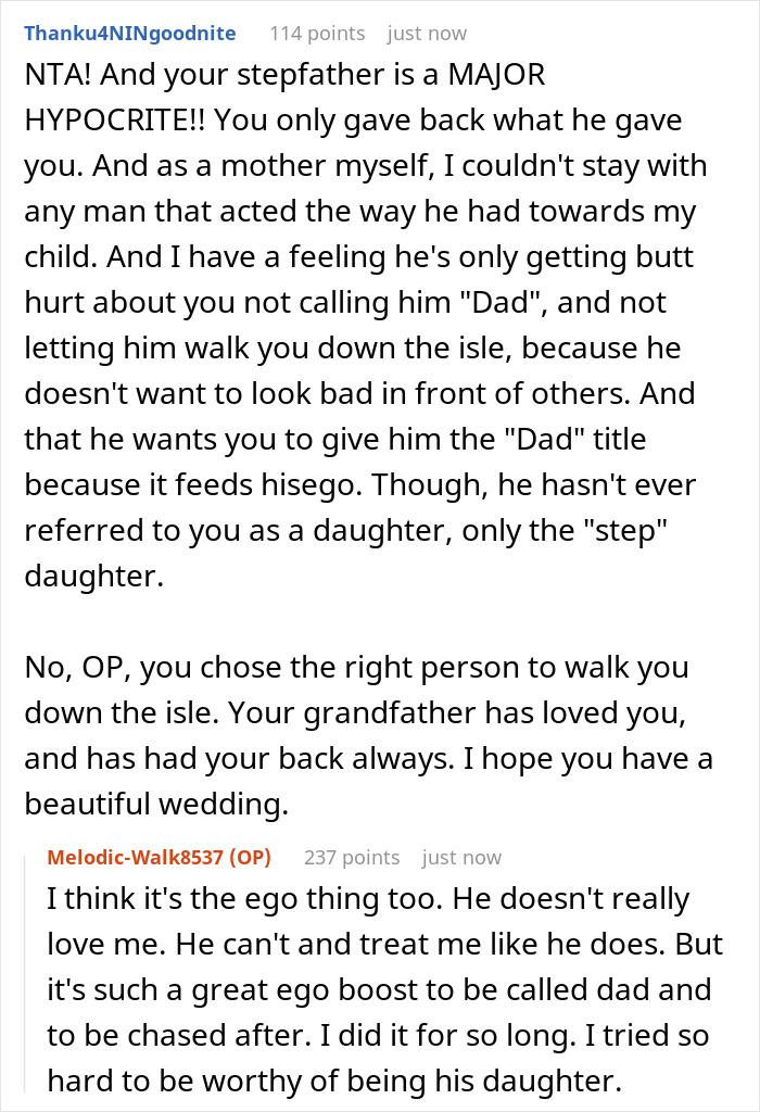 Neglectful Man Enraged That He Can't Walk Stepdaughter Down The Aisle, She Calls Him A Hypocrite